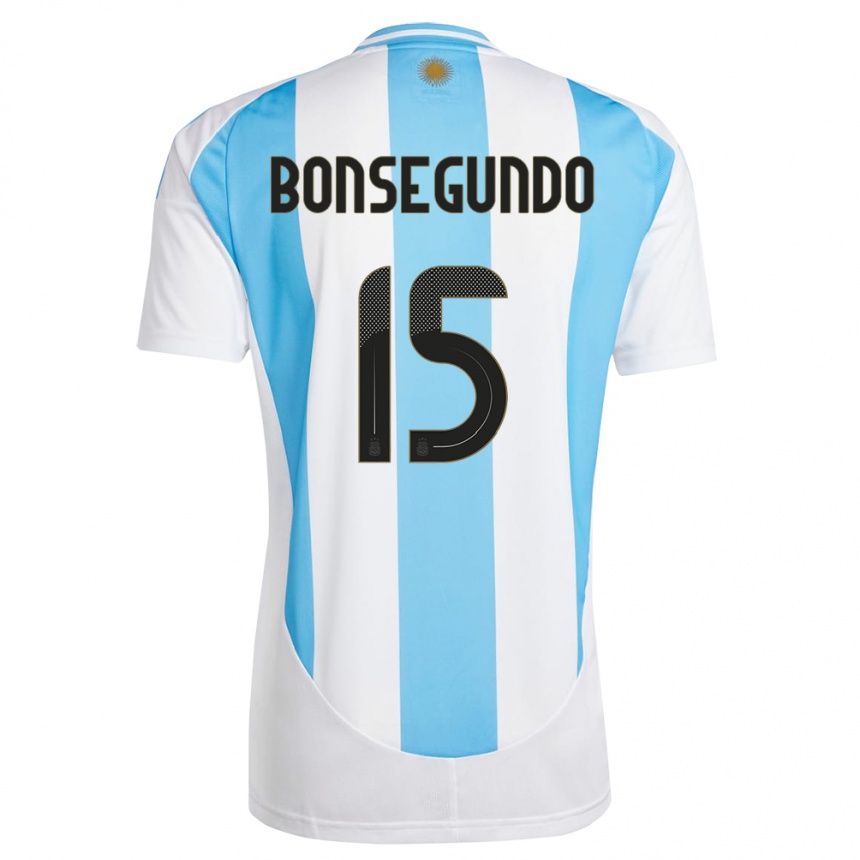 Gyermek Labdarúgás Argentína Florencia Bonsegundo #15 Fehér Kék Hazai Jersey 24-26 Mez Póló Ing