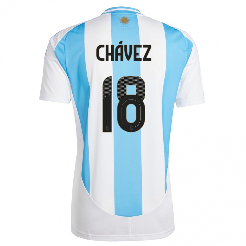 Gyermek Labdarúgás Argentína Gabriela Chavez #18 Fehér Kék Hazai Jersey 24-26 Mez Póló Ing