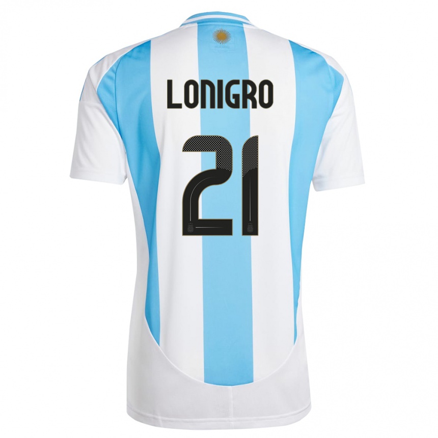 Gyermek Labdarúgás Argentína Erica Lonigro #21 Fehér Kék Hazai Jersey 24-26 Mez Póló Ing