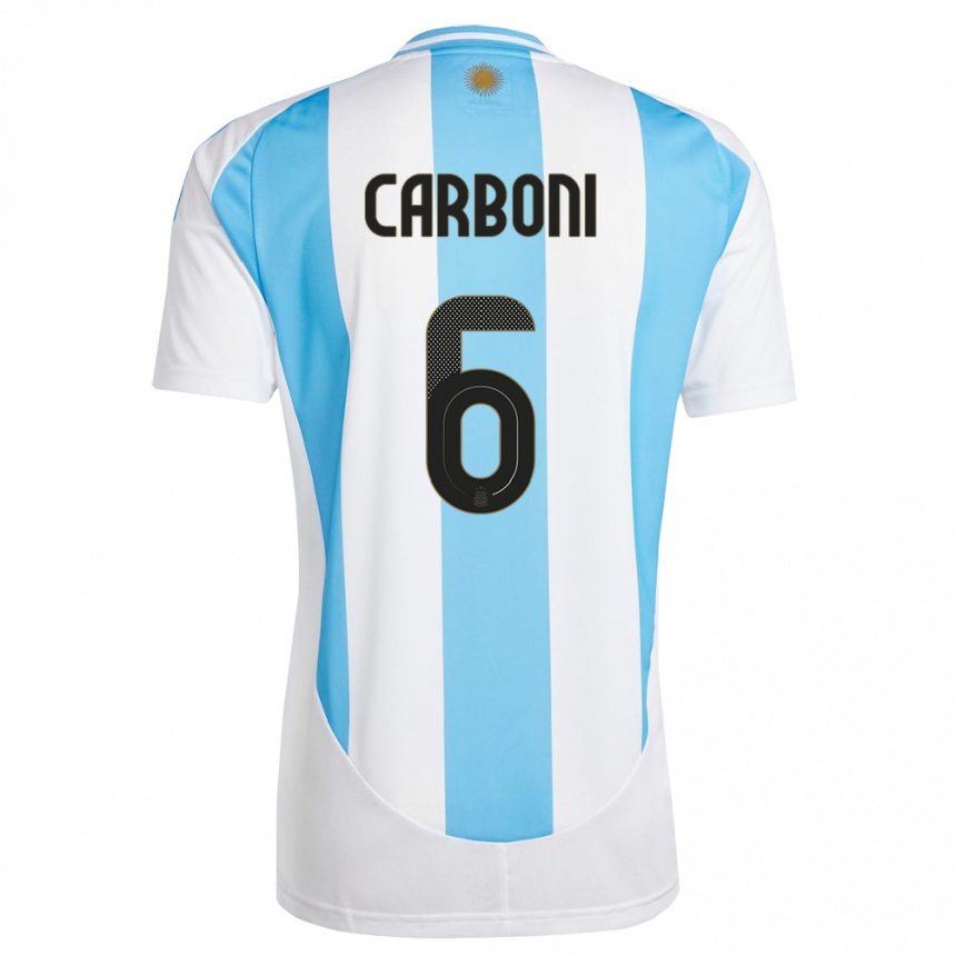 Gyermek Labdarúgás Argentína Franco Carboni #6 Fehér Kék Hazai Jersey 24-26 Mez Póló Ing