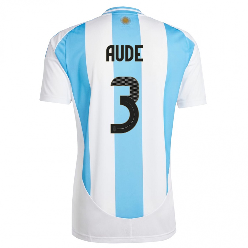 Gyermek Labdarúgás Argentína Julian Aude #3 Fehér Kék Hazai Jersey 24-26 Mez Póló Ing