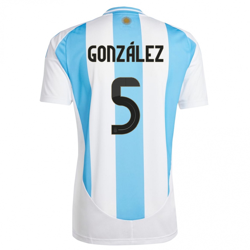 Gyermek Labdarúgás Argentína Maximiliano Gonzalez #5 Fehér Kék Hazai Jersey 24-26 Mez Póló Ing