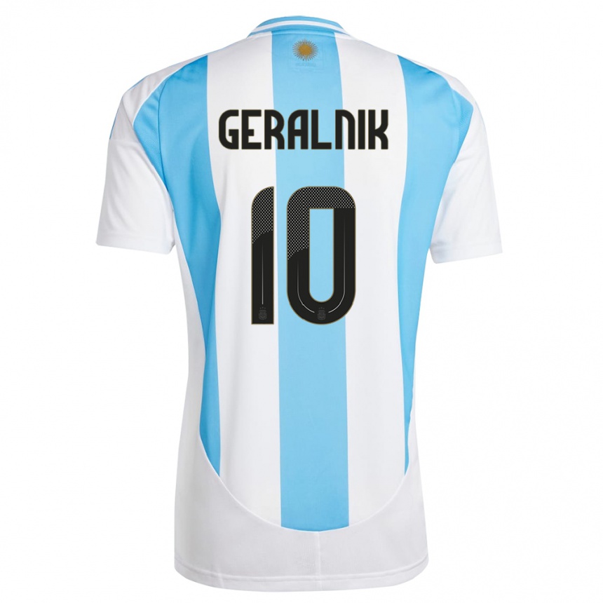 Gyermek Labdarúgás Argentína Tiago Geralnik #10 Fehér Kék Hazai Jersey 24-26 Mez Póló Ing