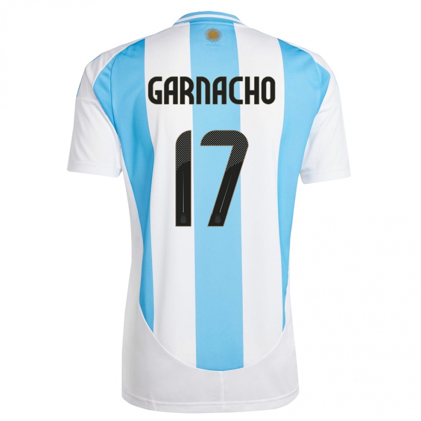 Gyermek Labdarúgás Argentína Alejandro Garnacho #17 Fehér Kék Hazai Jersey 24-26 Mez Póló Ing