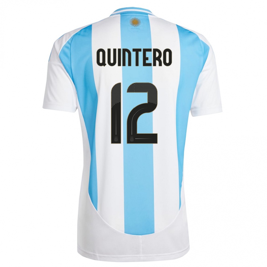 Gyermek Labdarúgás Argentína Valentino Quintero #12 Fehér Kék Hazai Jersey 24-26 Mez Póló Ing