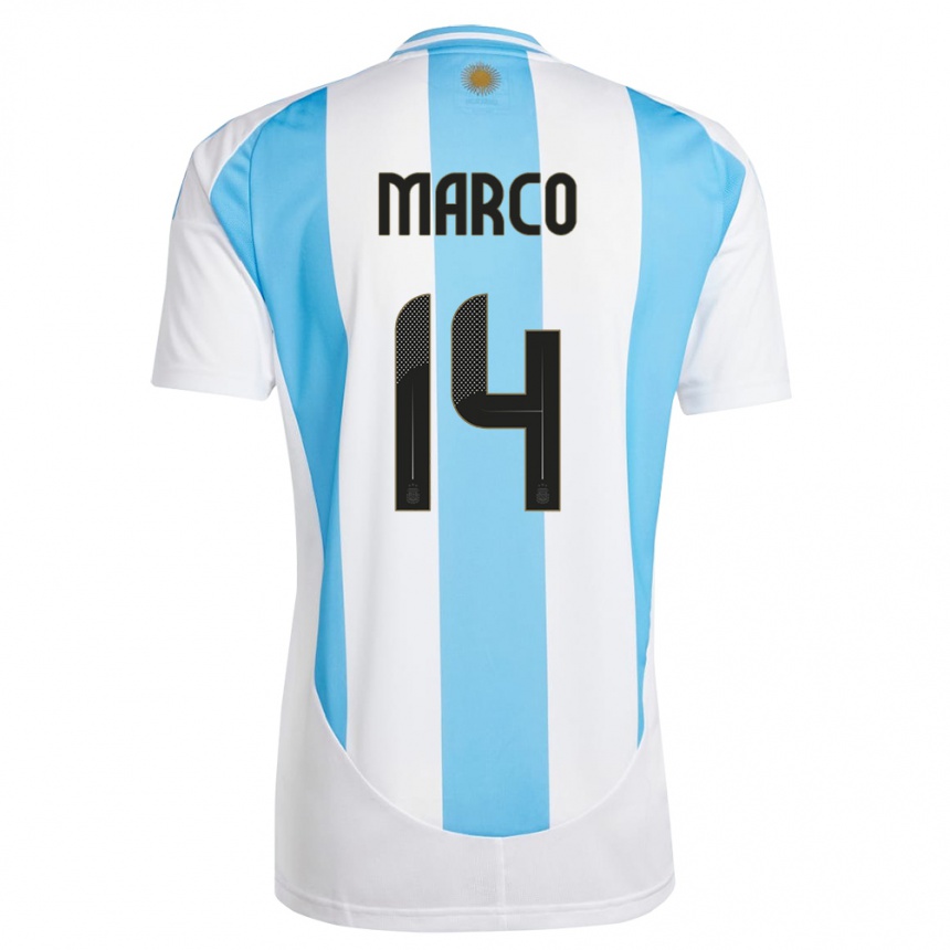 Gyermek Labdarúgás Argentína Francisco Marco #14 Fehér Kék Hazai Jersey 24-26 Mez Póló Ing