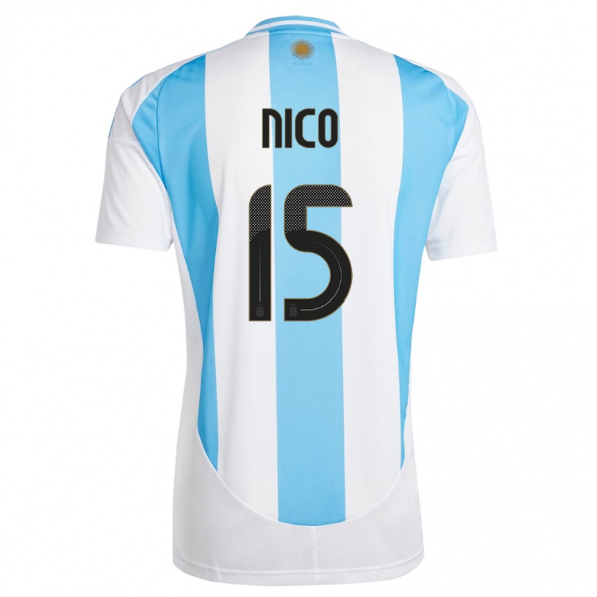 Gyermek Labdarúgás Argentína Nico #15 Fehér Kék Hazai Jersey 24-26 Mez Póló Ing