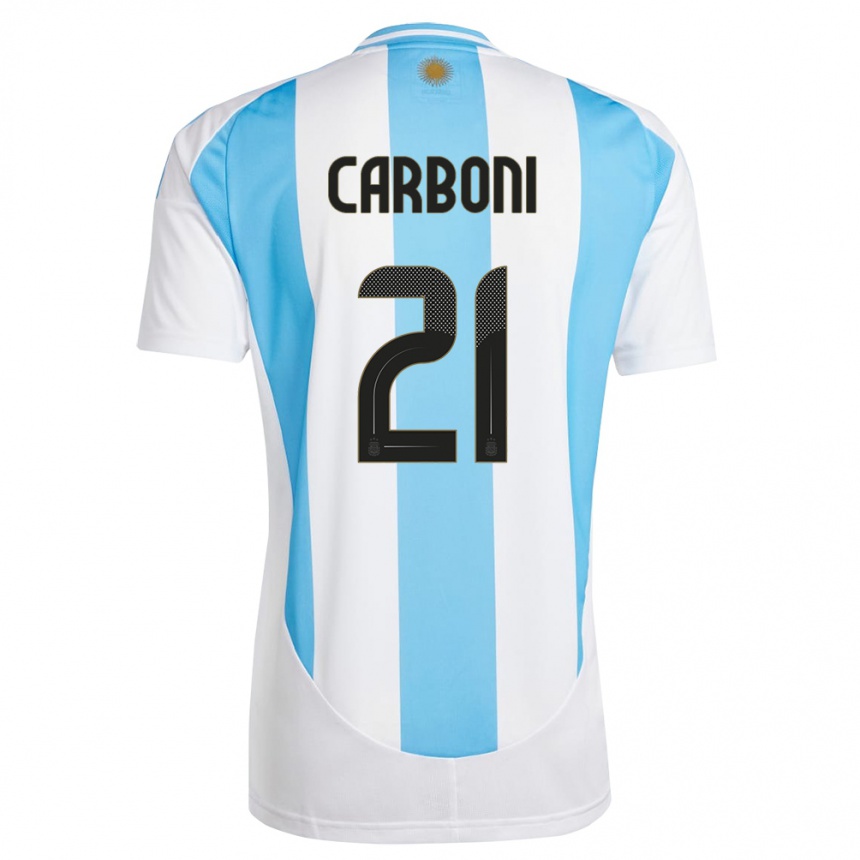 Gyermek Labdarúgás Argentína Valentin Carboni #21 Fehér Kék Hazai Jersey 24-26 Mez Póló Ing