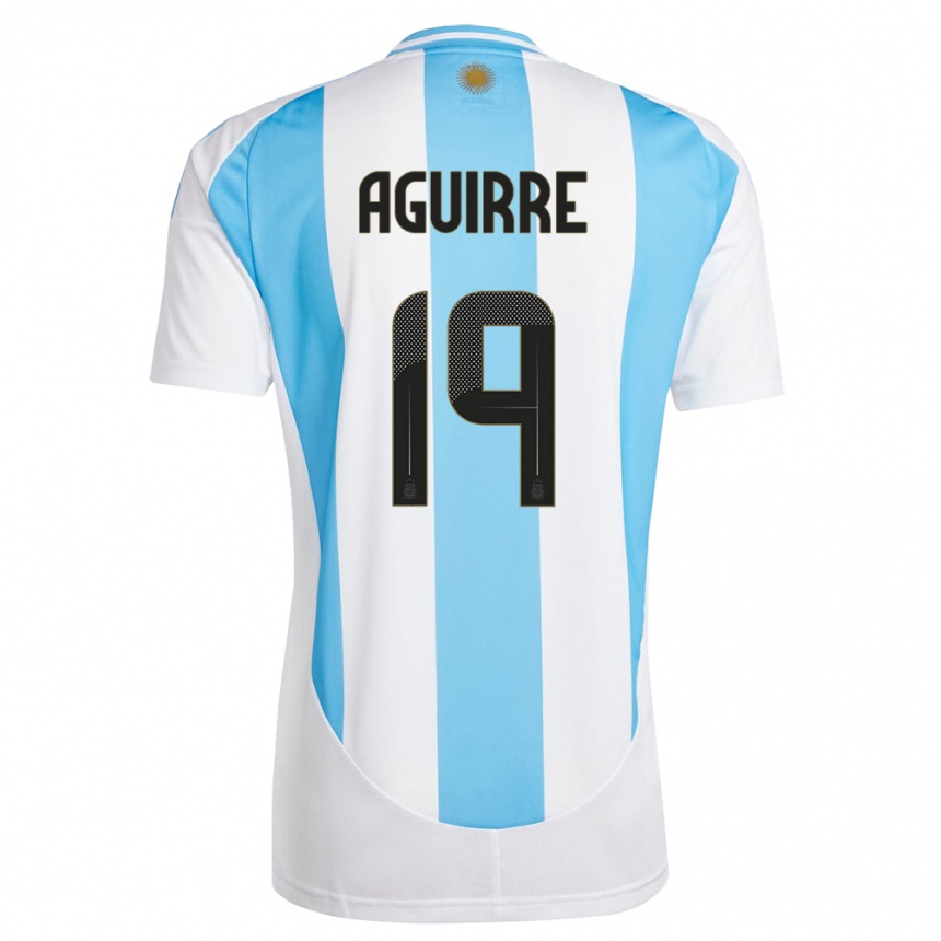 Gyermek Labdarúgás Argentína Brian Aguirre #19 Fehér Kék Hazai Jersey 24-26 Mez Póló Ing