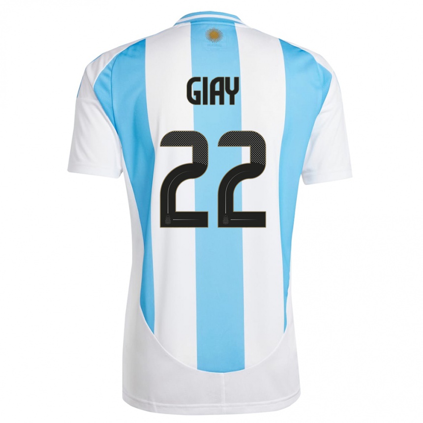 Gyermek Labdarúgás Argentína Agustin Giay #22 Fehér Kék Hazai Jersey 24-26 Mez Póló Ing