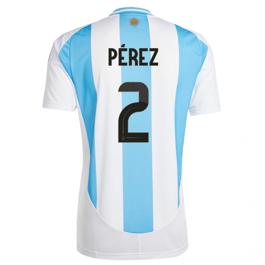 Gyermek Labdarúgás Argentína Nehuen Perez #2 Fehér Kék Hazai Jersey 24-26 Mez Póló Ing