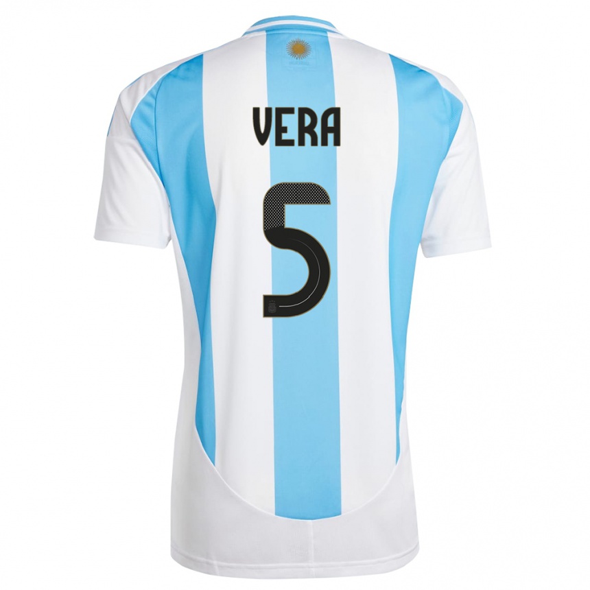 Gyermek Labdarúgás Argentína Fausto Vera #5 Fehér Kék Hazai Jersey 24-26 Mez Póló Ing