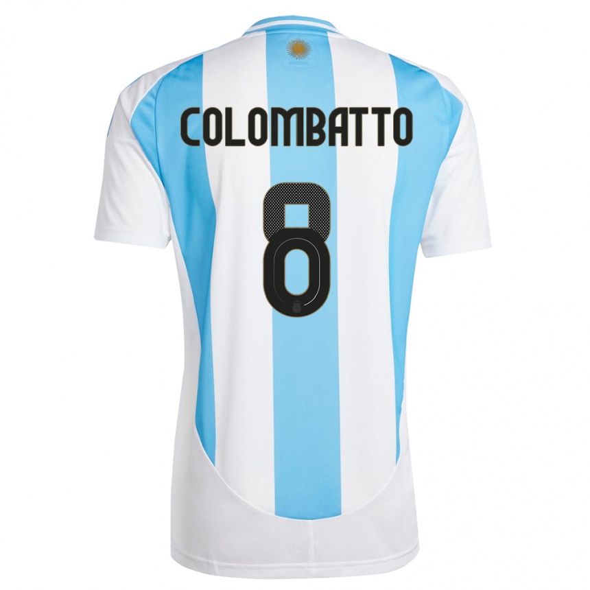 Gyermek Labdarúgás Argentína Santiago Colombatto #8 Fehér Kék Hazai Jersey 24-26 Mez Póló Ing