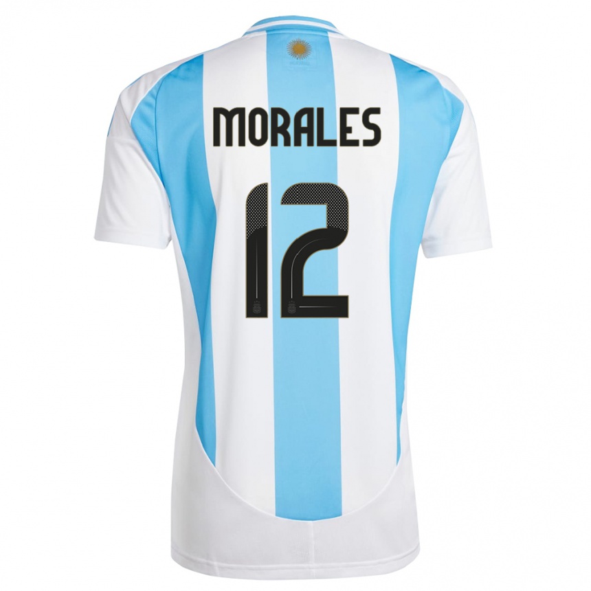 Gyermek Labdarúgás Argentína Lautaro Morales #12 Fehér Kék Hazai Jersey 24-26 Mez Póló Ing