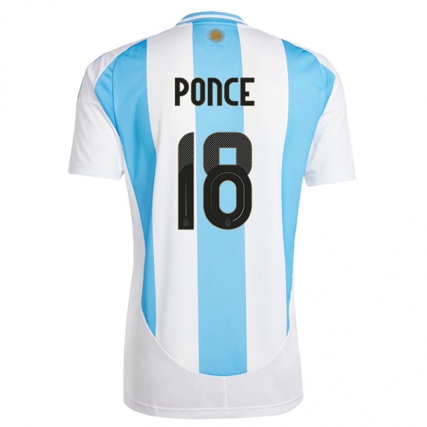 Gyermek Labdarúgás Argentína Ezequiel Ponce #18 Fehér Kék Hazai Jersey 24-26 Mez Póló Ing