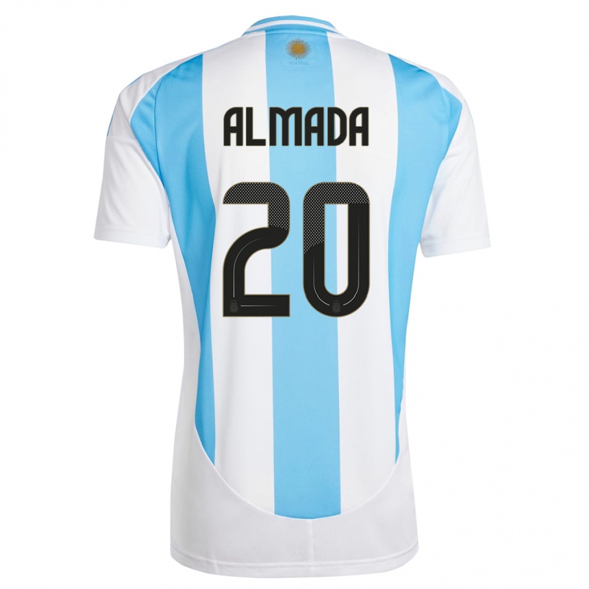 Gyermek Labdarúgás Argentína Thiago Almada #20 Fehér Kék Hazai Jersey 24-26 Mez Póló Ing