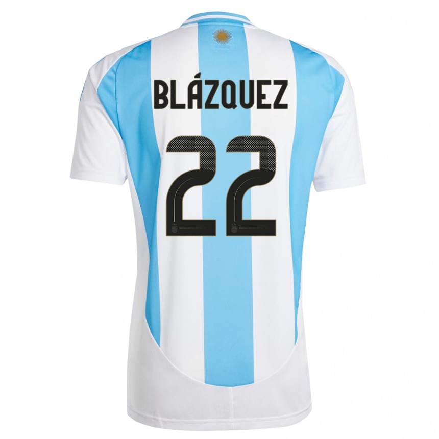 Gyermek Labdarúgás Argentína Joaquin Blazquez #22 Fehér Kék Hazai Jersey 24-26 Mez Póló Ing