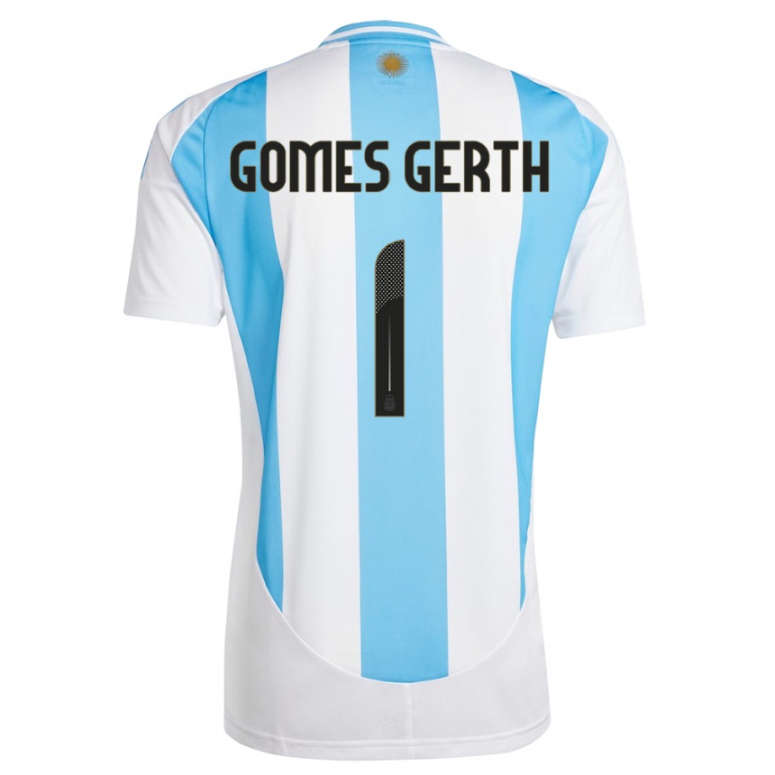 Gyermek Labdarúgás Argentína Federico Gomes Gerth #1 Fehér Kék Hazai Jersey 24-26 Mez Póló Ing