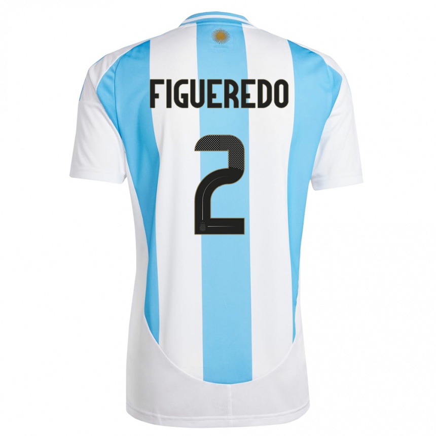 Gyermek Labdarúgás Argentína Leandro Figueredo #2 Fehér Kék Hazai Jersey 24-26 Mez Póló Ing