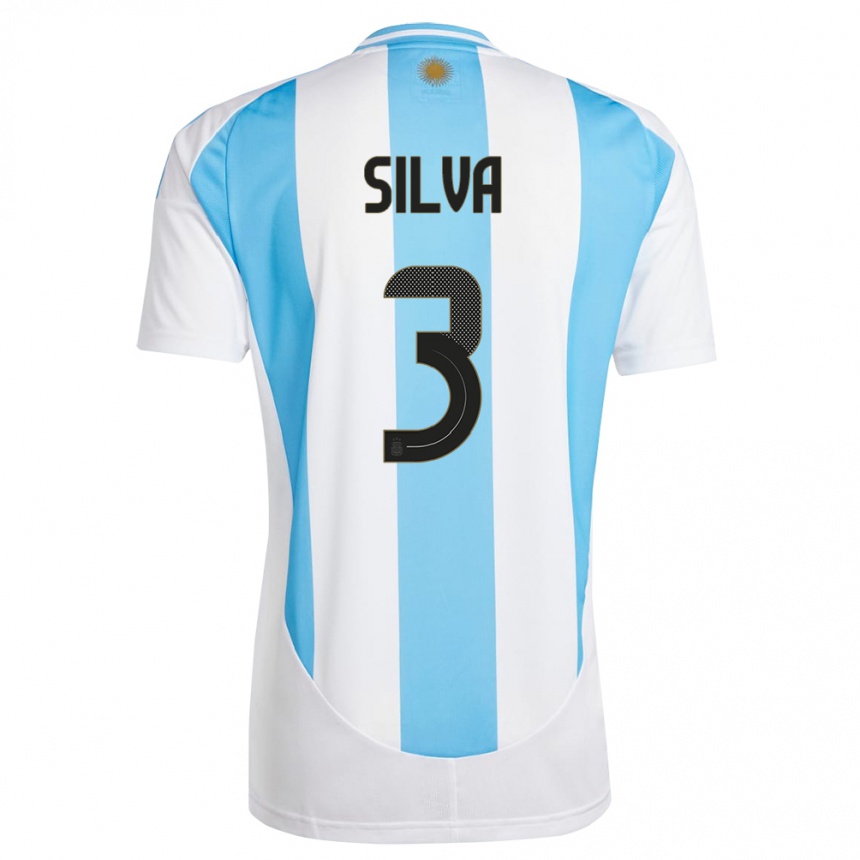 Gyermek Labdarúgás Argentína Tomas Silva #3 Fehér Kék Hazai Jersey 24-26 Mez Póló Ing