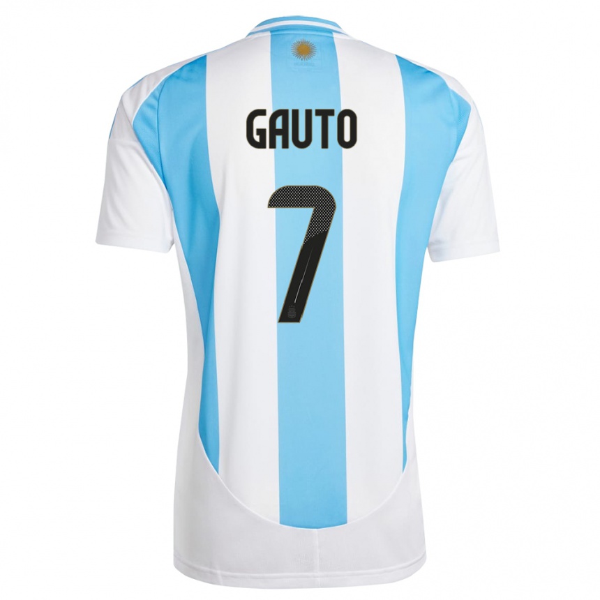 Gyermek Labdarúgás Argentína Juan Gauto #7 Fehér Kék Hazai Jersey 24-26 Mez Póló Ing