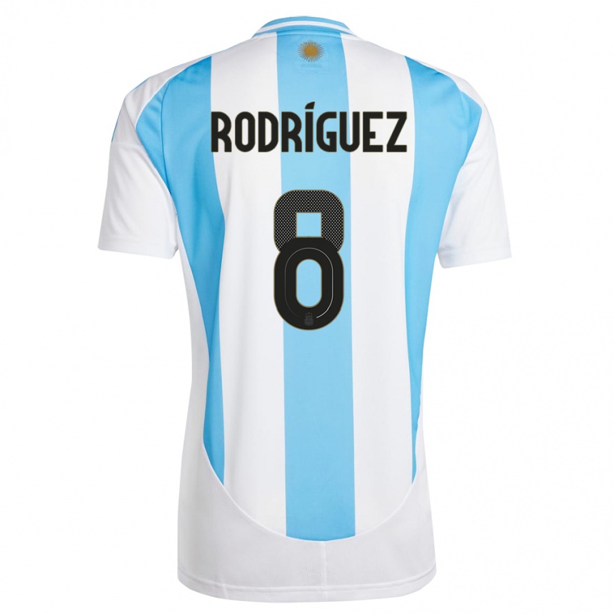 Gyermek Labdarúgás Argentína Agustin Rodriguez #8 Fehér Kék Hazai Jersey 24-26 Mez Póló Ing