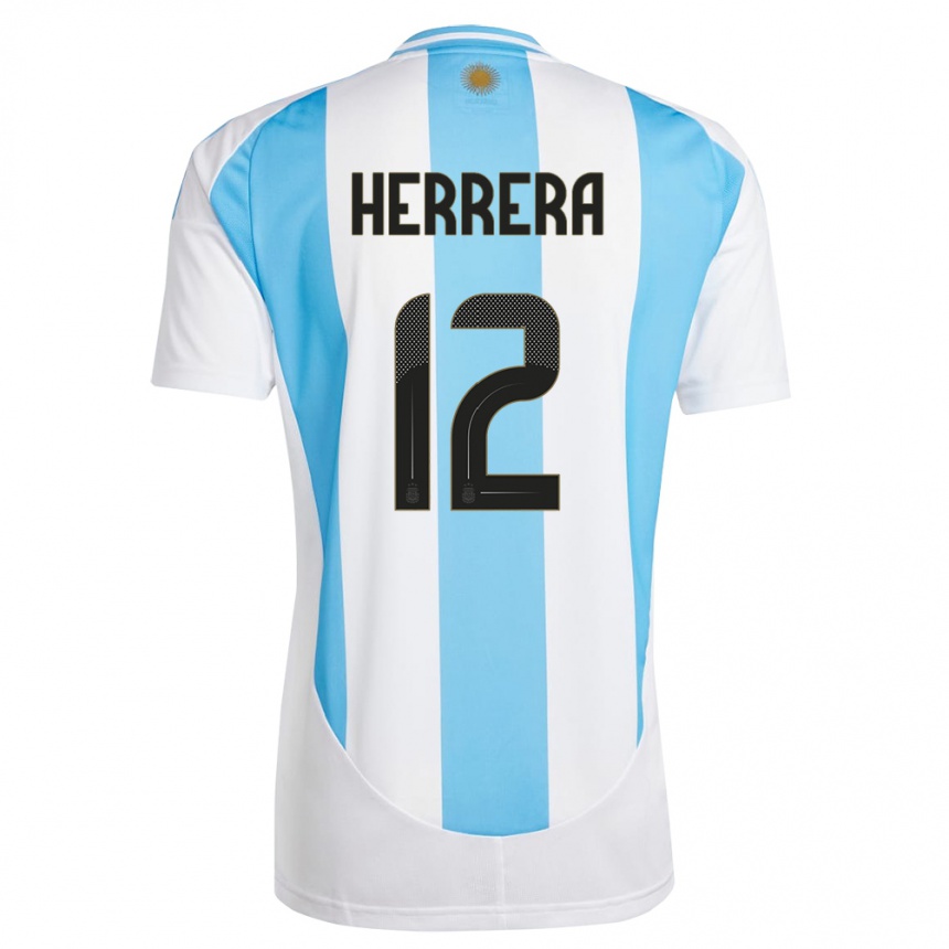 Gyermek Labdarúgás Argentína Franco Herrera #12 Fehér Kék Hazai Jersey 24-26 Mez Póló Ing