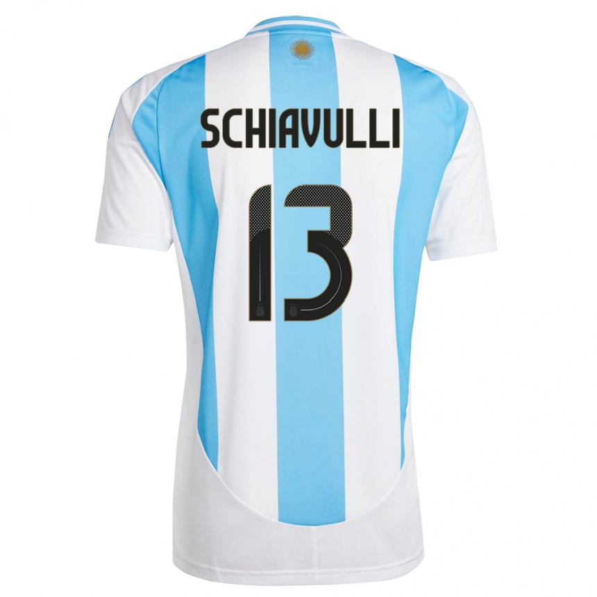 Gyermek Labdarúgás Argentína Thiago Schiavulli #13 Fehér Kék Hazai Jersey 24-26 Mez Póló Ing