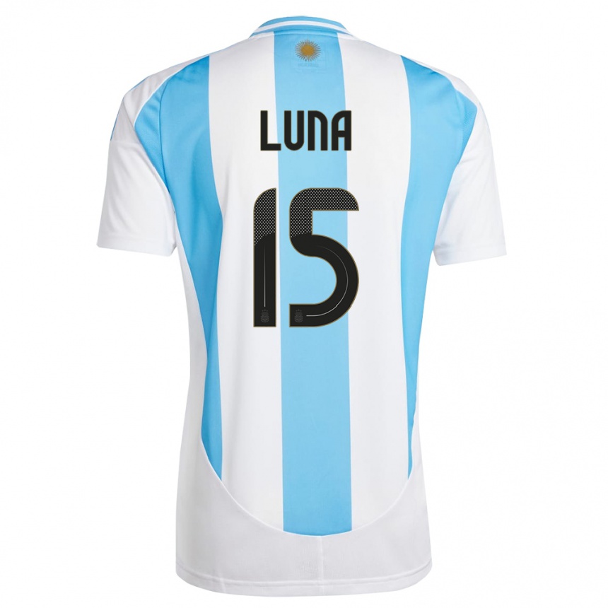 Gyermek Labdarúgás Argentína Alex Luna #15 Fehér Kék Hazai Jersey 24-26 Mez Póló Ing