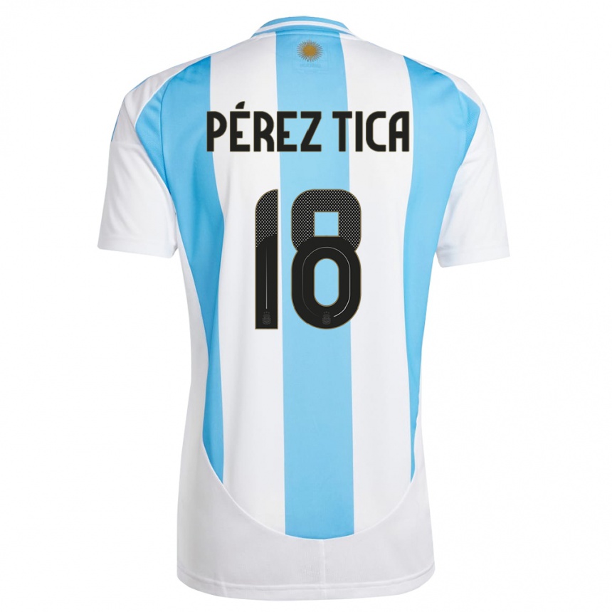 Gyermek Labdarúgás Argentína Jeremias Perez Tica #18 Fehér Kék Hazai Jersey 24-26 Mez Póló Ing