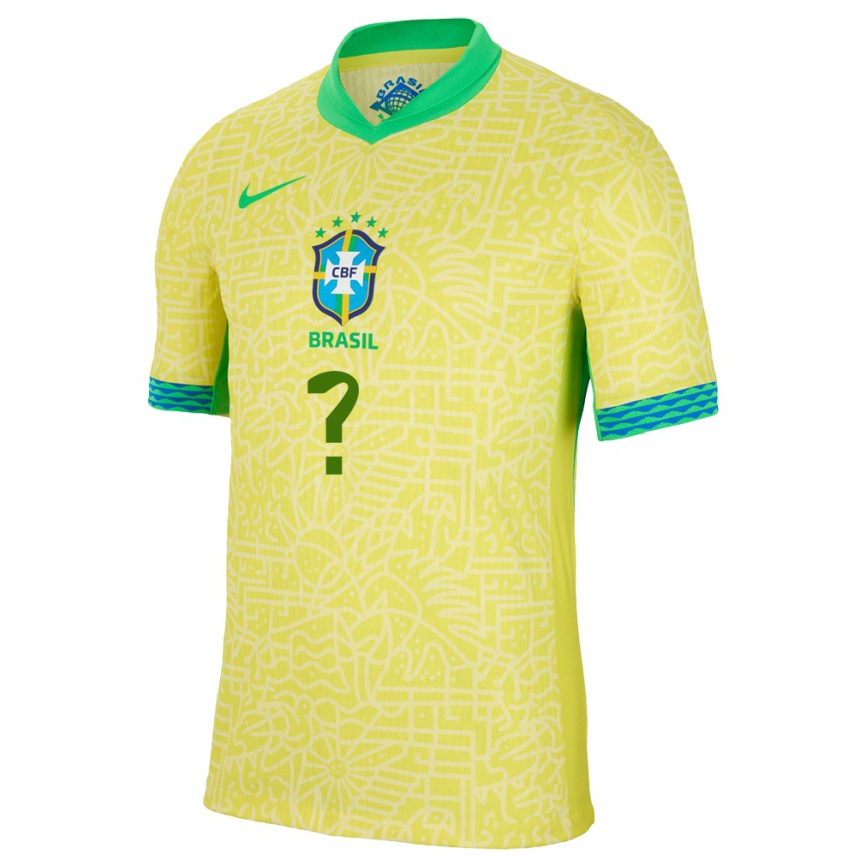 Gyermek Labdarúgás Brazília Az Ön Neve #0 Sárga Hazai Jersey 24-26 Mez Póló Ing