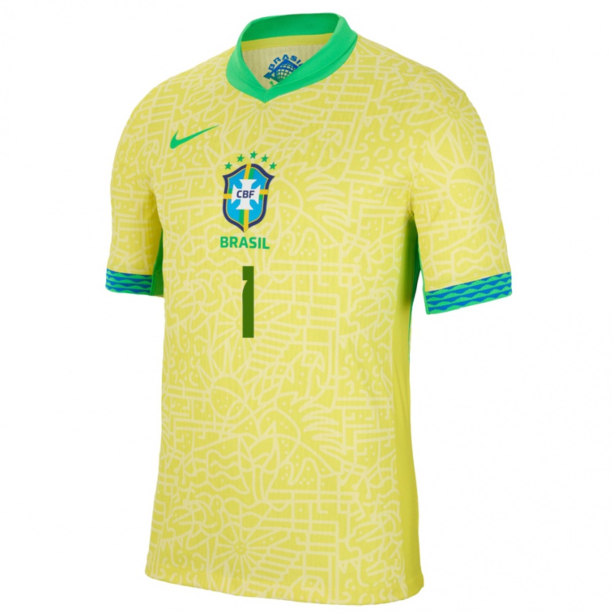 Gyermek Labdarúgás Brazília Alisson #1 Sárga Hazai Jersey 24-26 Mez Póló Ing