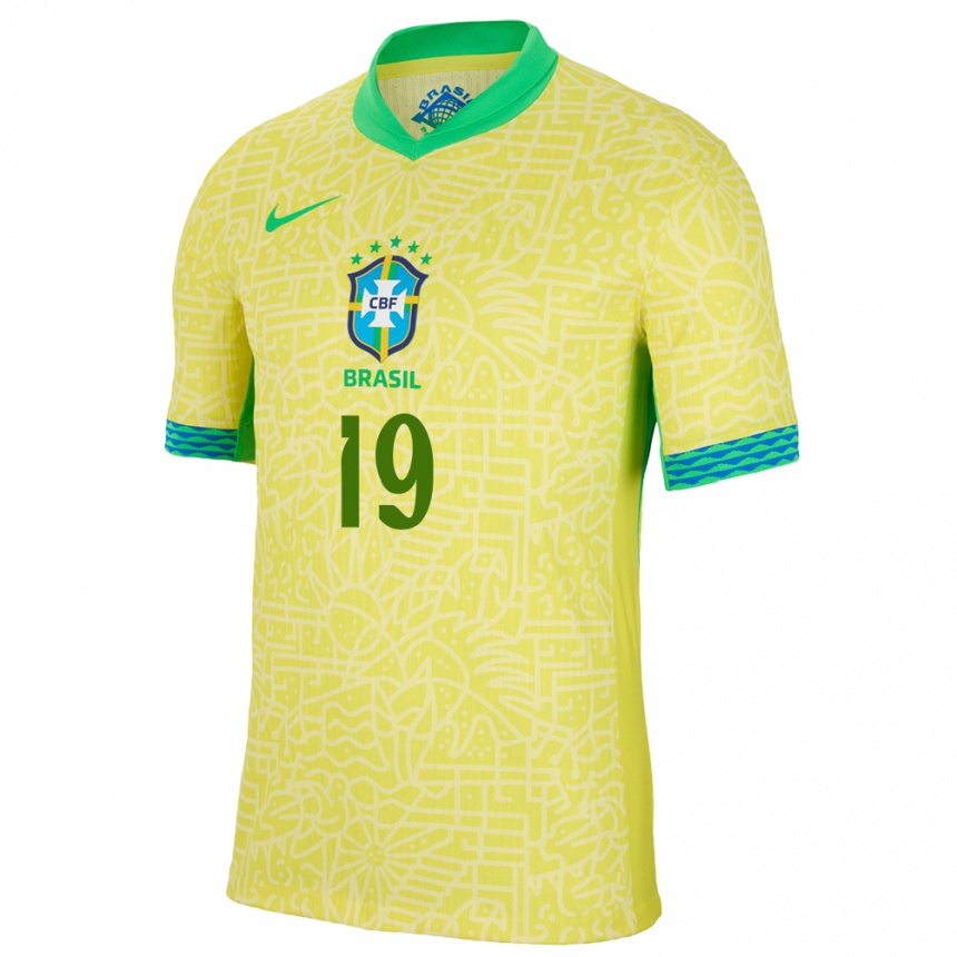 Gyermek Labdarúgás Brazília Matheus Martins #19 Sárga Hazai Jersey 24-26 Mez Póló Ing