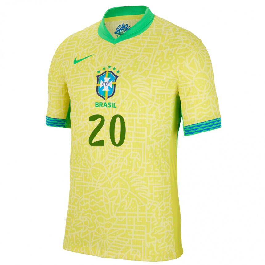 Gyermek Labdarúgás Brazília Vinicius Junior #20 Sárga Hazai Jersey 24-26 Mez Póló Ing