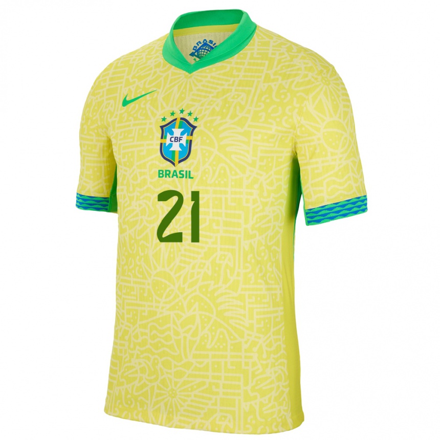 Gyermek Labdarúgás Brazília Vitor Roque #21 Sárga Hazai Jersey 24-26 Mez Póló Ing