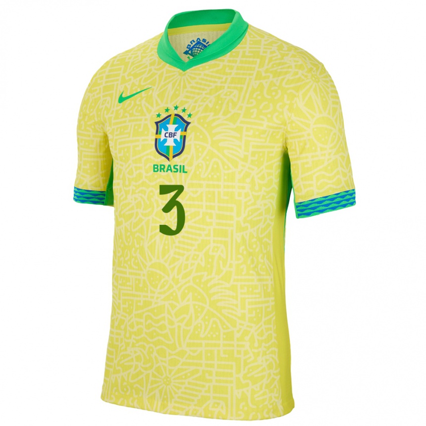 Gyermek Labdarúgás Brazília Thiago Silva #3 Sárga Hazai Jersey 24-26 Mez Póló Ing