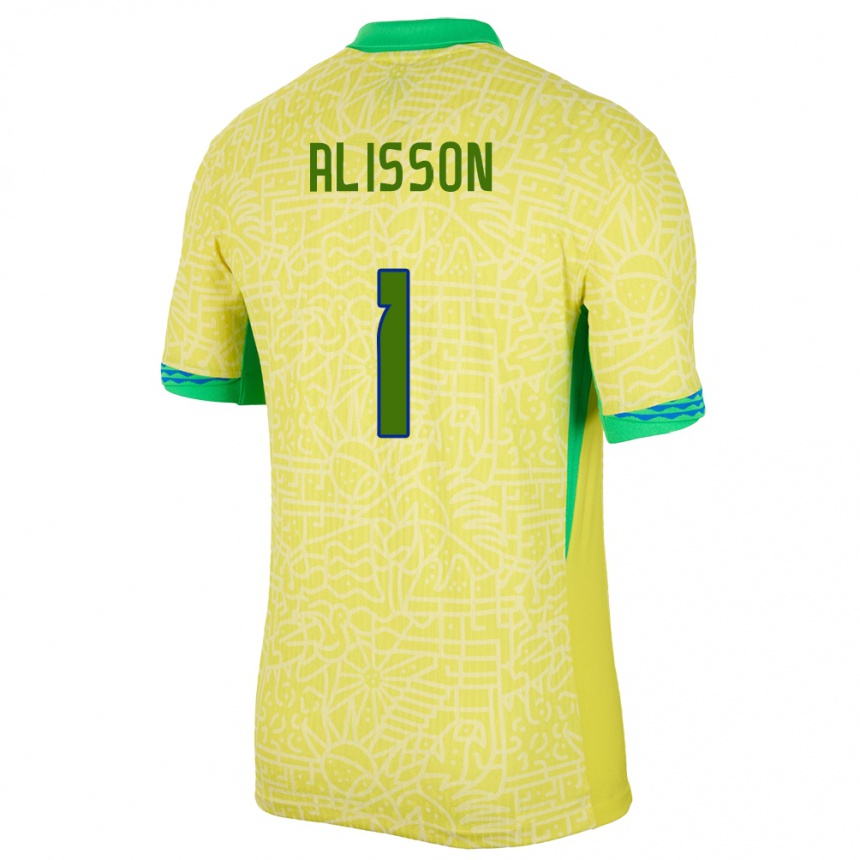 Gyermek Labdarúgás Brazília Alisson #1 Sárga Hazai Jersey 24-26 Mez Póló Ing