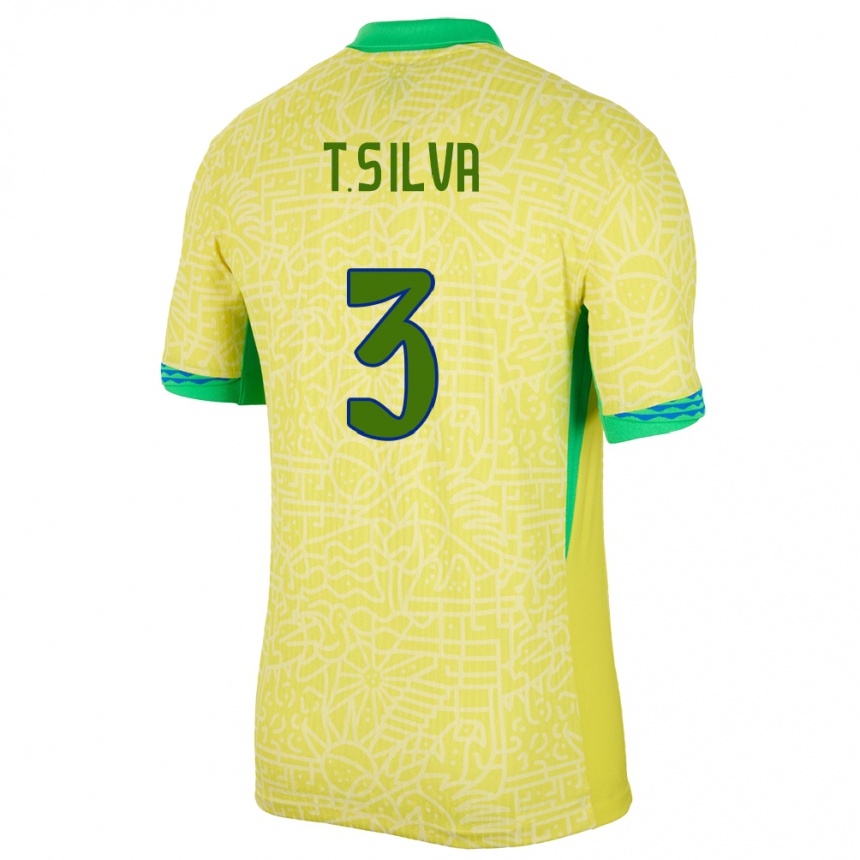 Gyermek Labdarúgás Brazília Thiago Silva #3 Sárga Hazai Jersey 24-26 Mez Póló Ing