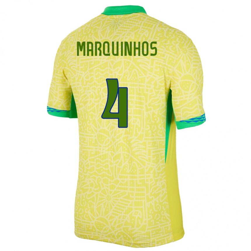 Gyermek Labdarúgás Brazília Marquinhos #4 Sárga Hazai Jersey 24-26 Mez Póló Ing