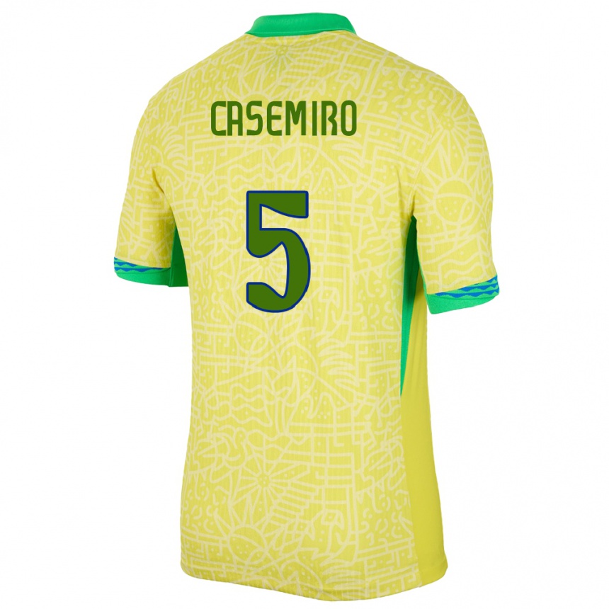 Gyermek Labdarúgás Brazília Casemiro #5 Sárga Hazai Jersey 24-26 Mez Póló Ing