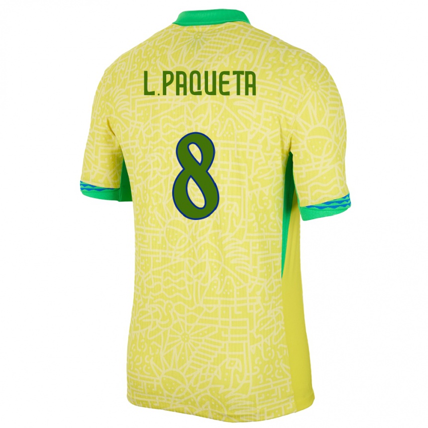 Gyermek Labdarúgás Brazília Lucas Paqueta #8 Sárga Hazai Jersey 24-26 Mez Póló Ing