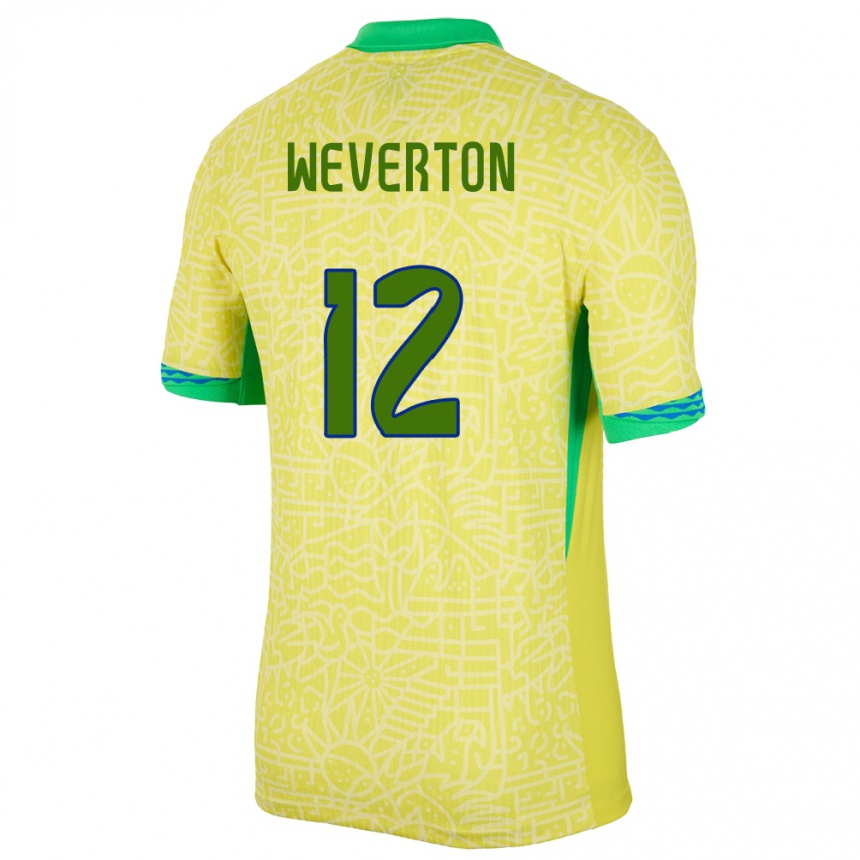 Gyermek Labdarúgás Brazília Weverton #12 Sárga Hazai Jersey 24-26 Mez Póló Ing