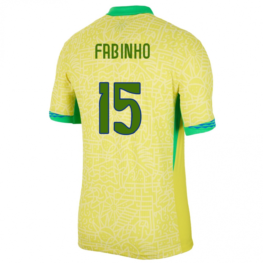 Gyermek Labdarúgás Brazília Fabinho #15 Sárga Hazai Jersey 24-26 Mez Póló Ing