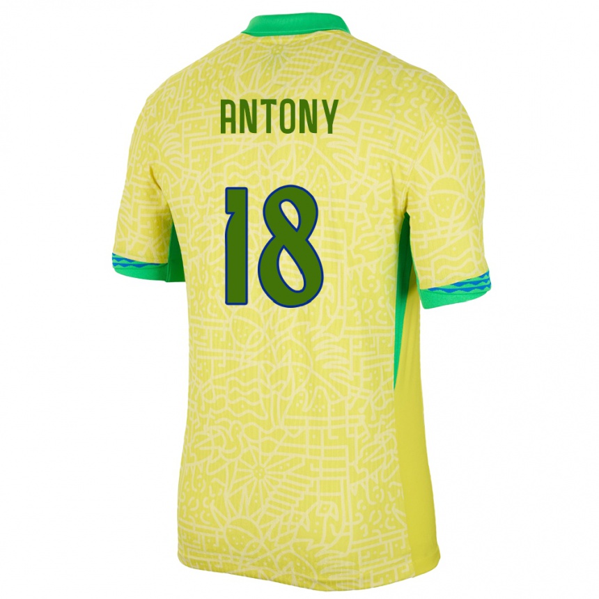 Gyermek Labdarúgás Brazília Antony #18 Sárga Hazai Jersey 24-26 Mez Póló Ing