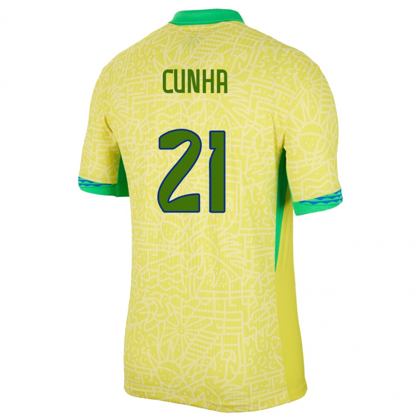 Gyermek Labdarúgás Brazília Matheus Cunha #21 Sárga Hazai Jersey 24-26 Mez Póló Ing