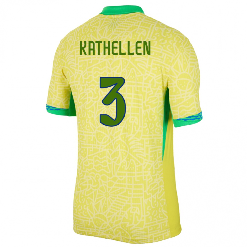 Gyermek Labdarúgás Brazília Kathellen #3 Sárga Hazai Jersey 24-26 Mez Póló Ing