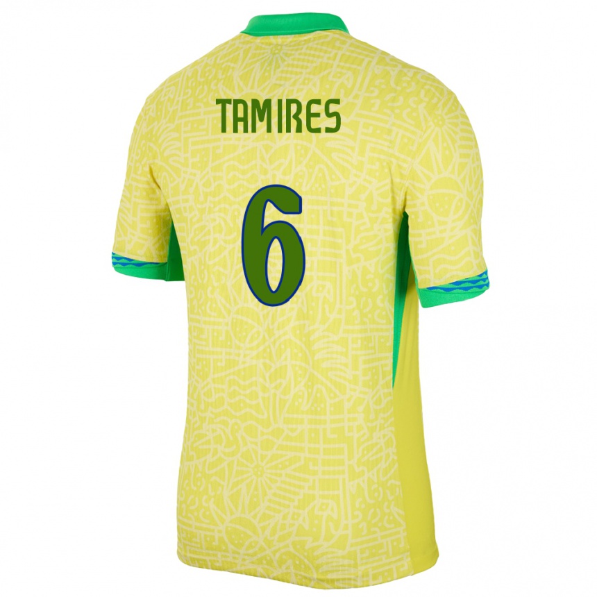 Gyermek Labdarúgás Brazília Tamires #6 Sárga Hazai Jersey 24-26 Mez Póló Ing