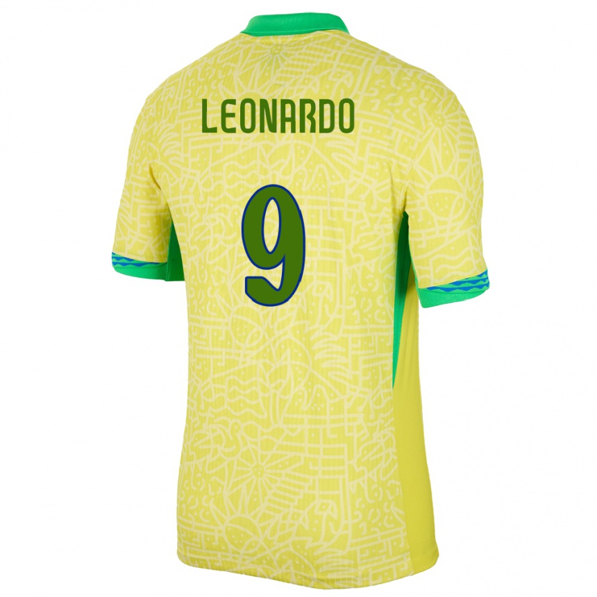 Gyermek Labdarúgás Brazília Marcos Leonardo #9 Sárga Hazai Jersey 24-26 Mez Póló Ing