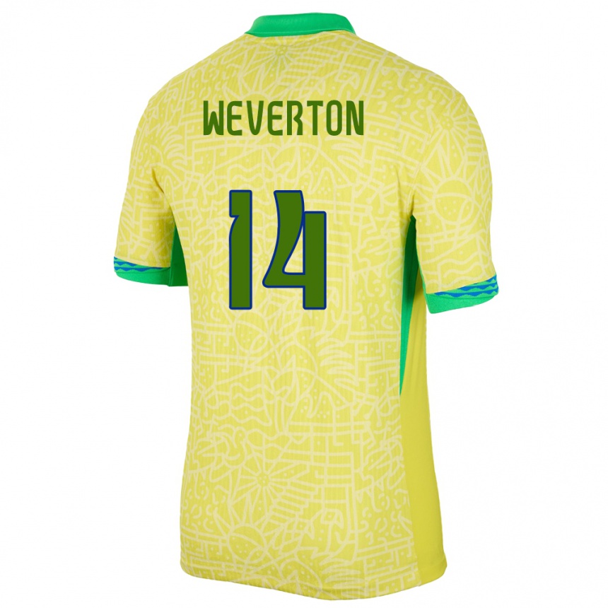 Gyermek Labdarúgás Brazília Weverton #14 Sárga Hazai Jersey 24-26 Mez Póló Ing