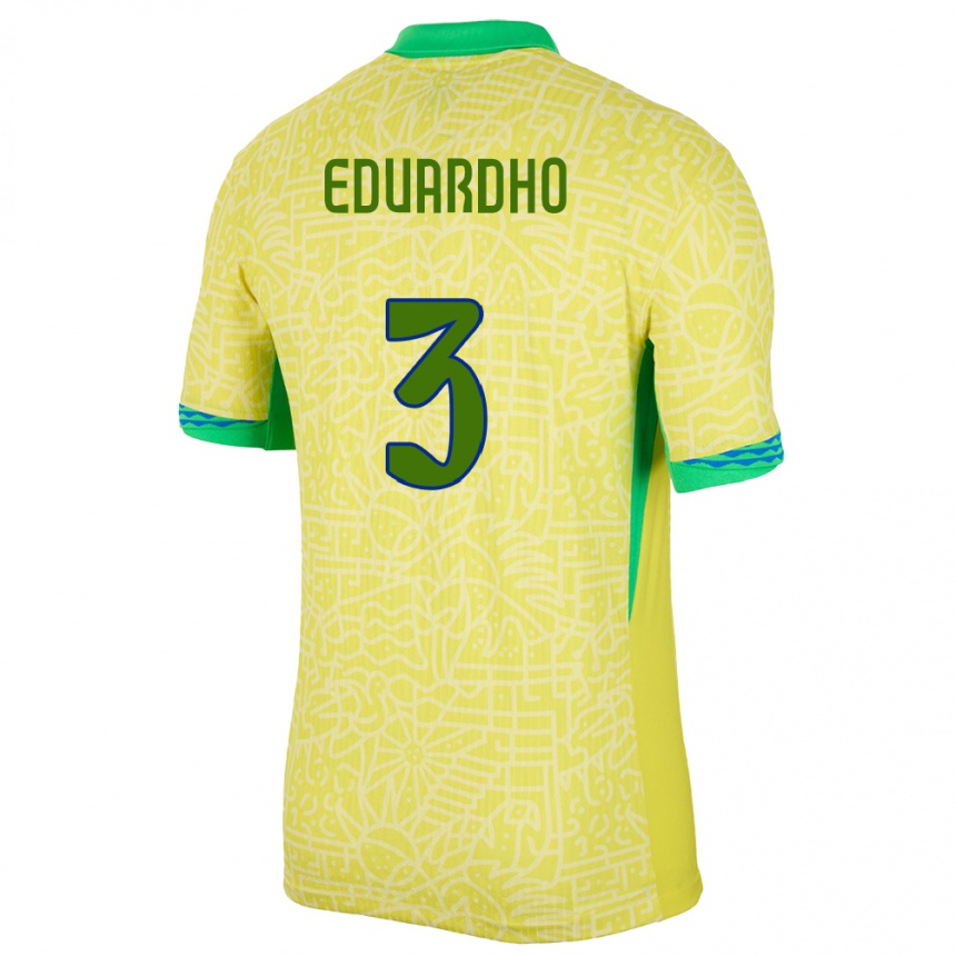 Gyermek Labdarúgás Brazília Eduardho #3 Sárga Hazai Jersey 24-26 Mez Póló Ing